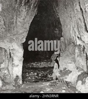 Vintage photo of Nestor's Cave. Pylos, Greece. The end of the 19th century Stock Photo