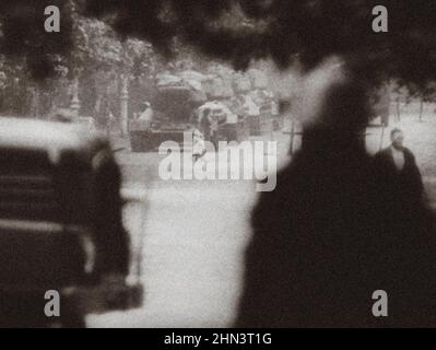 Berlin Crisis of 1961. Serie of archivel photos depicts the August 1961 travel ban between East and West Berlin and shows the building of barricades t Stock Photo