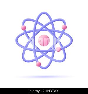 Atom, orbital electrons. Nuclear energy, scientific research, molecular chemistry, physics science concept. 3d vector icon. Cartoon minimal style. Stock Vector
