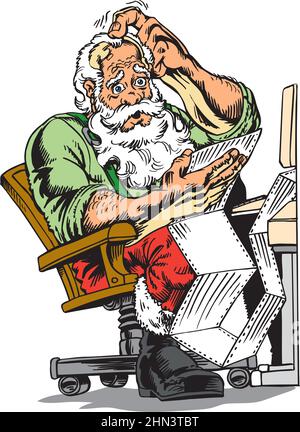 Santa Claus Checking List Vector Illustration Stock Vector