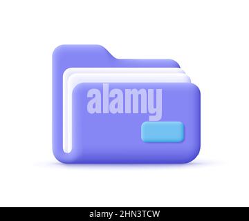 Folder with files, documents. File management concept. 3d vector icon. Cartoon minimal style. Stock Vector