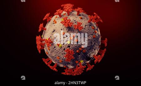 Detailed model of coronavirus virus. 3D rendering. Stock Photo