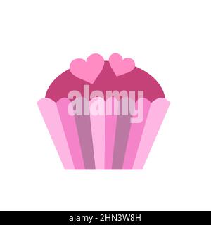 Cupcake or muffin with hearts. Wedding and valentine day concept. Vector cartoon isolated illustration. Simple flat icon Stock Vector