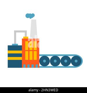 Simple flat icon with factory. Conveyor line. Cartoon flat vector illustration on white Stock Vector