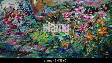 Hand drawn ,Art painting drawing skills Hand drawn Oil color abstract flowers from Thailand , botany Stock Photo