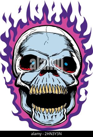 Skull Human Laughing with Flames Vector Illustration Stock Vector