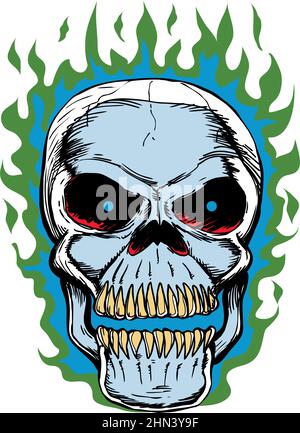 Skull Human with Flames Vector Illustration Stock Vector
