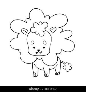 Hand drawn lion elephant outline illustration Vector illustration. Stock Vector