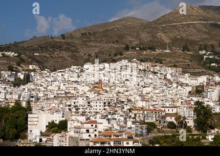 Competa, Spain - 13 February, 2022: panorama view of a whitewashed ...