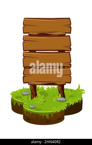 Wood sign board, wooden panels on cartoon island. Stock Vector