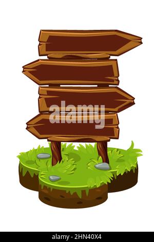 Wood sign board, wooden panels on isometric island. Stock Vector