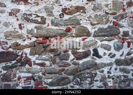 Old stone wall. Cracked stone wall background. Old brick wall background. High quality photo Stock Photo