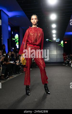 New York, USA. 13th February, 2022. Models walk the Frederick Anderson NYFW AW22 Runway Show at Moonlight Studios in New York, NY on February 13, 2022. (Photo by David Warren /Sipa? USA) Credit: Sipa USA/Alamy Live News Stock Photo