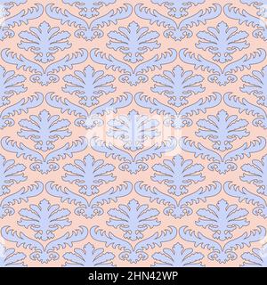 Floral Damask seamless pattern. Vintage baroque background, repeating outline pink flowers foliage. Victorian fashion decor. Antique ornament wallpape Stock Vector