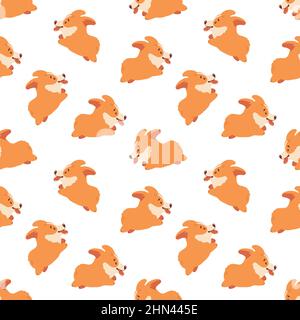 Corgi seamless pattern. Cute and happy running welsh corgi puppies. Funny dog character. Vector background. Stock Vector