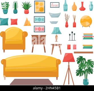 Set of interior elements for living room, vector illustration Stock Vector