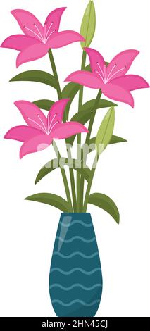 Beautiful bouquet of lilies in vase, vector illustration Stock Vector
