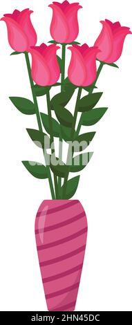 Bouquet of pink roses in vase, vector illustration Stock Vector