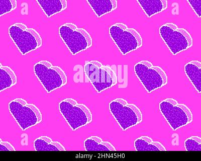Background with pixel hearts for Valentine's day. 3d isometric pixel hearts in the style of retro games with 8 bit graphics. Design for greeting card Stock Vector