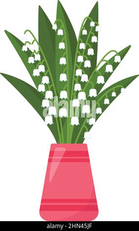 Bouquet of lilies of the valley in vase, vector illustration Stock Vector