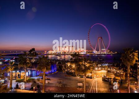 Beautiful Dubai eye or Ain Dubai on the Jumeirah beach at sunset Stock Photo