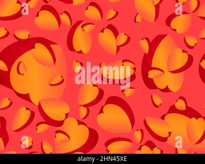 Happy Valentine's Day background with 3d hearts. Seamless pattern with isometric hearts with orange color gradient. Design for greeting card, holiday Stock Vector