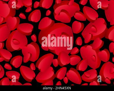 Happy Valentine's Day background with 3d hearts. Seamless pattern with isometric hearts with red color gradient. Design for greeting card, holiday bac Stock Vector