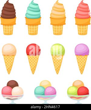 Set of tasty ice cream isolated on white background, vector illustration Stock Vector
