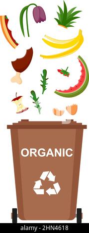 Garbage bin with organic waste, recycling garbage, vector illustration Stock Vector