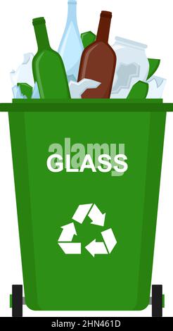 Garbage bin with glass waste, recycling garbage, vector illustration Stock Vector