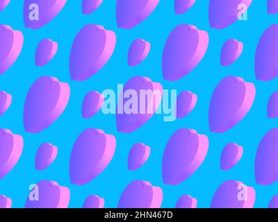 Happy Valentine's Day background with 3d hearts. Seamless pattern with isometric hearts with purple color gradient. Design for greeting card, holiday Stock Vector