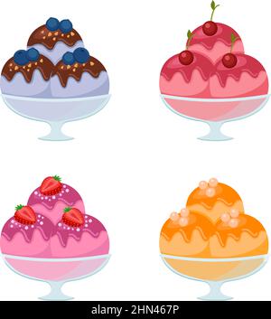 Set of ice cream with topping isolated on white background, vector illustration Stock Vector