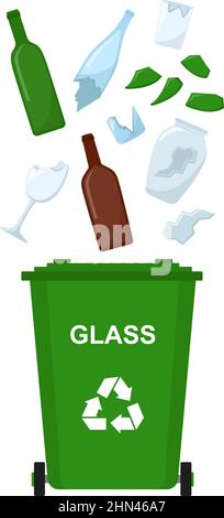 Garbage bin with glass waste, recycling garbage, vector illustration Stock Vector