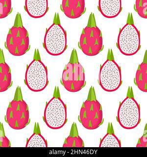 Bright seamless pattern with dragon fruits. Piitaya background, vector illustration Stock Vector