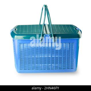 Hand craft plastic basket isolated white. Stock Photo