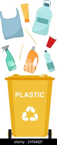 Garbage bin with plastic waste, recycling garbage, vector illustration Stock Vector