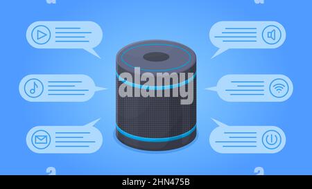 Voice assistant, smart home speaker concept. Digital voice assistant for smart home vector illustration. Voice-controlled speaker plays music Stock Vector