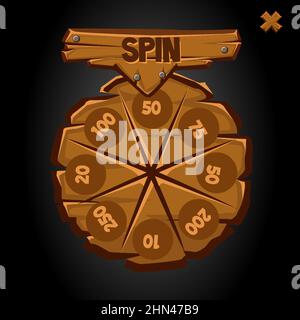 Old round wooden wheel of fortune with numbers. Stock Vector