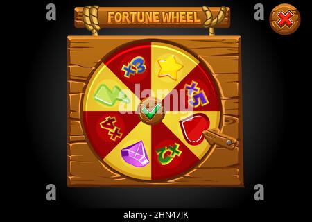 Wooden banner spin the wheel of fortune. Stock Vector