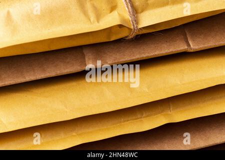 Close up shot of stack of padded mailing envelopes Stock Photo