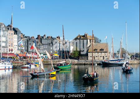 The Vieux-Port (old port) of Honfleur is a major tourist attraction of Normandy, France Stock Photo