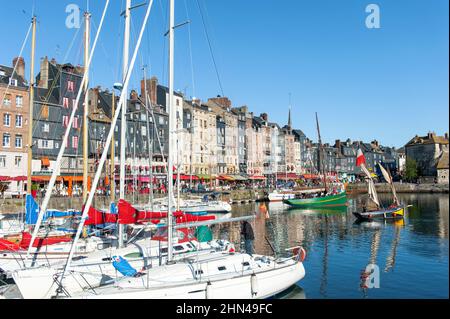 The Vieux-Port (old port) of Honfleur is a major tourist attraction of Normandy, France Stock Photo