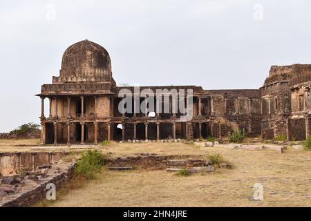 Facade of Rani Mahal, This is a protected monument and an ancient heritage, Raisen Fort, Fort was built-in 11th Century AD, Madhya Pradesh, India. Stock Photo