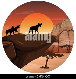 Hyena silhouette in savanna forest illustration Stock Vector