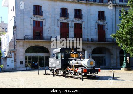 Old steam locomotive on the Plaza de Armas in Old Havana Cuba Stock Photo