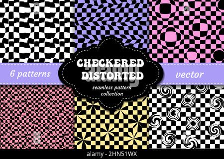 Collection distorted black and white checkered template Stock Vector ...