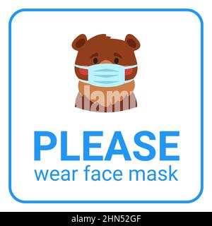 cartoon style teddy bear wearing face mask Stock Vector