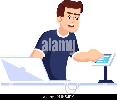 Maintaining software semi flat RGB color vector illustration Stock Vector