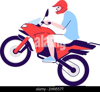 Aggressive driver riding motorcycle semi flat RGB color vector illustration Stock Vector