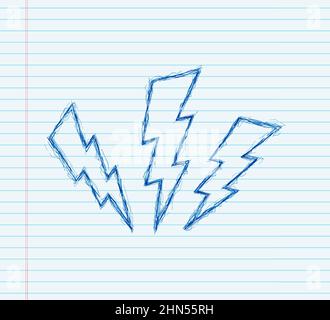 Lightning bolt sketch set. Thunder bolt, lighting strike expertise. Vector illustration. Stock Vector